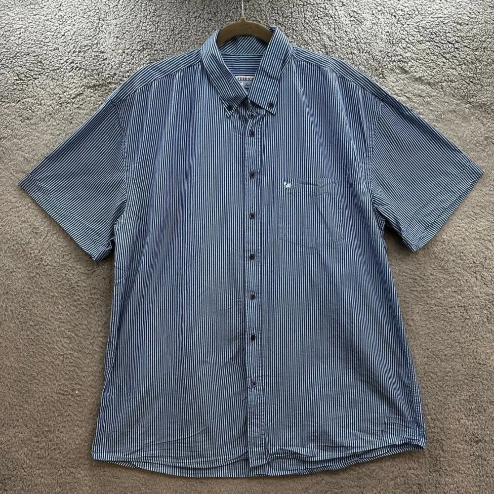 Ferrioni Collection Mens XL Blue White Striped Short Sleeve Button Down Shirt